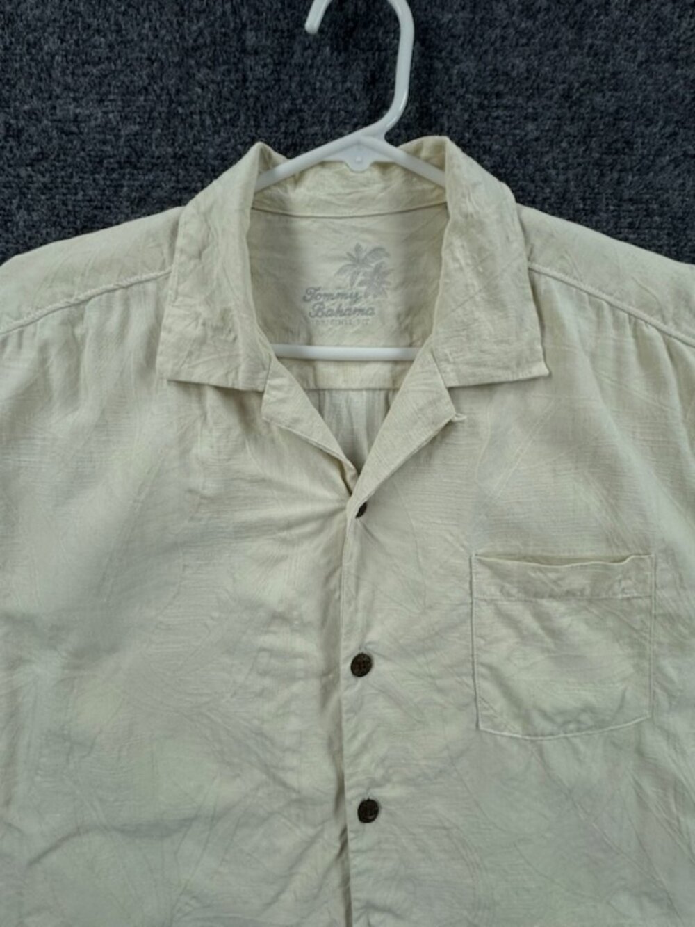 Tommy Bahama Loop Floral Ivory Camp Medium Short Sleeve Silk Pocket Button Up